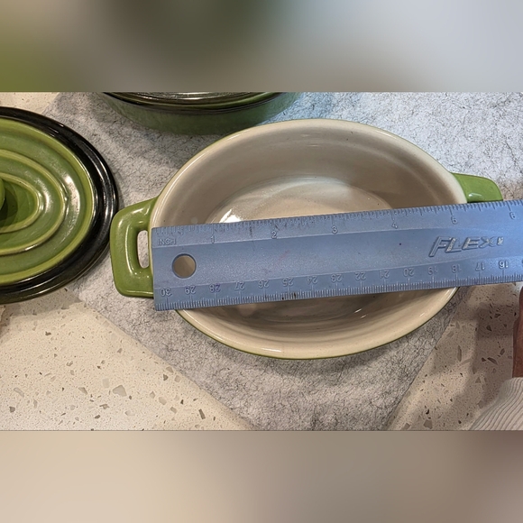 Vintage avocado green stoneware mini covered casserole dish. Set Of 2, Like New. - Picture 11 of 13